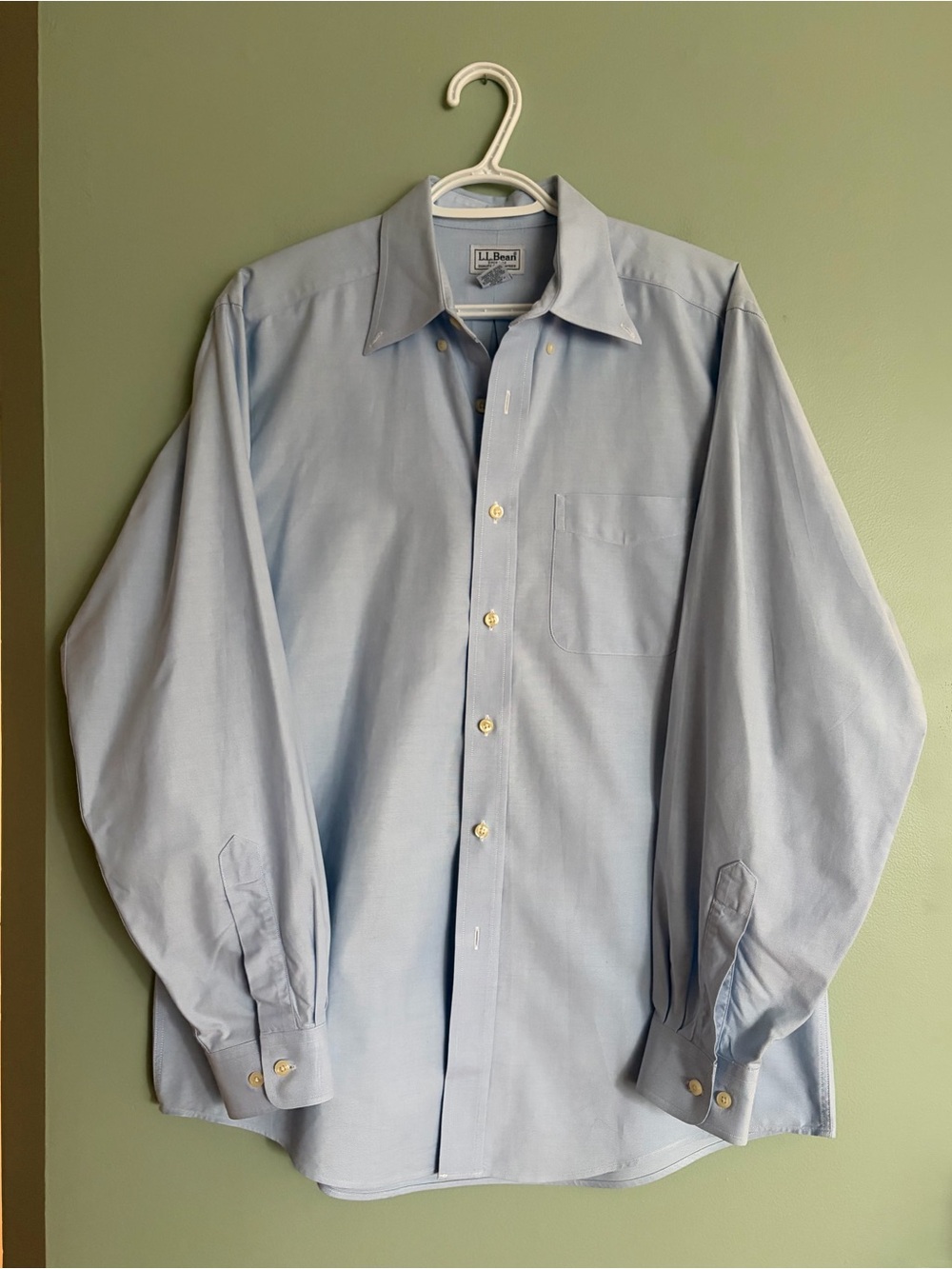LL Bean Men Shirt M Regular Blue Oxford Button Down Long Sleeve 100% Cotton Mint
